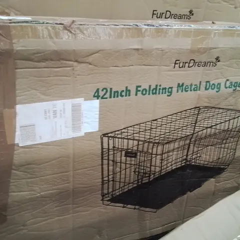 BOXED 42 INCH FOLDING METAL DOG CAGE