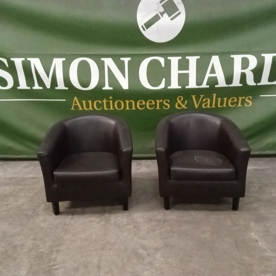 QUALITY DESIGNER SET OF 2 FAUX LEATHER SMALL TUB CHAIRS