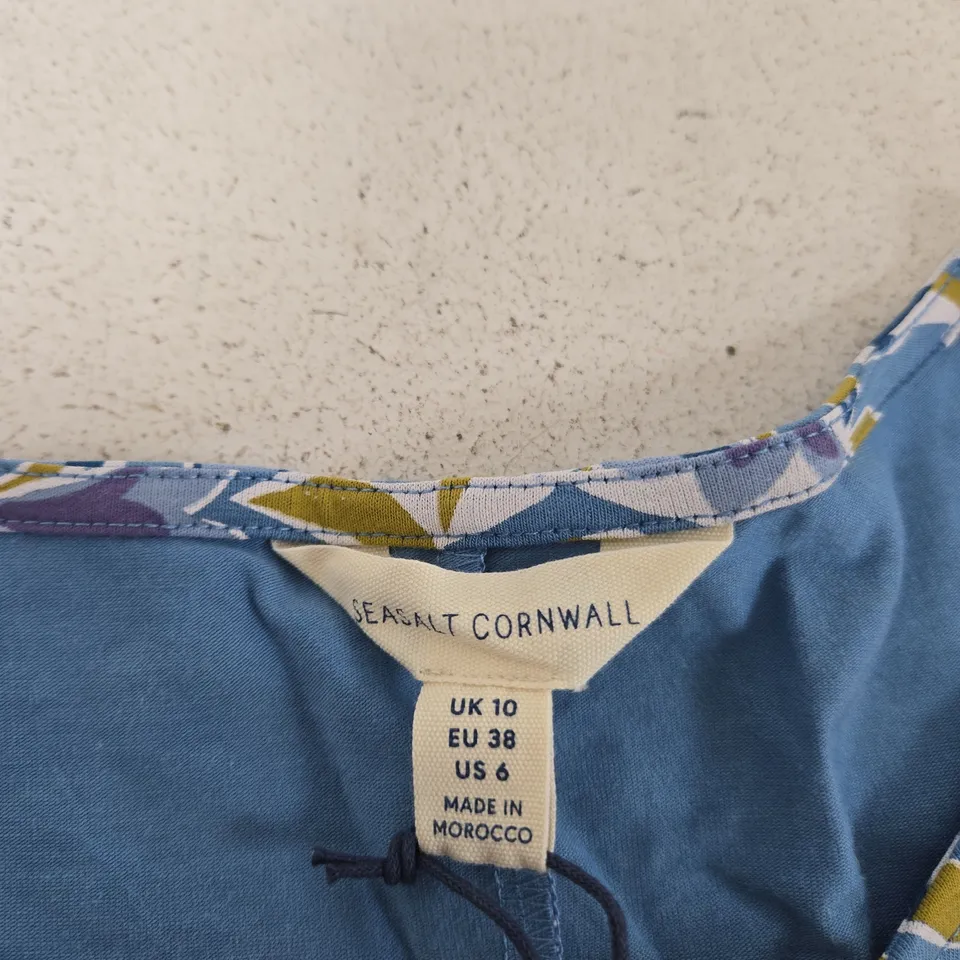 SEASALT CORNWALL WOMEN'S DRESS, UK 10, BLUE FLORAL PRINT