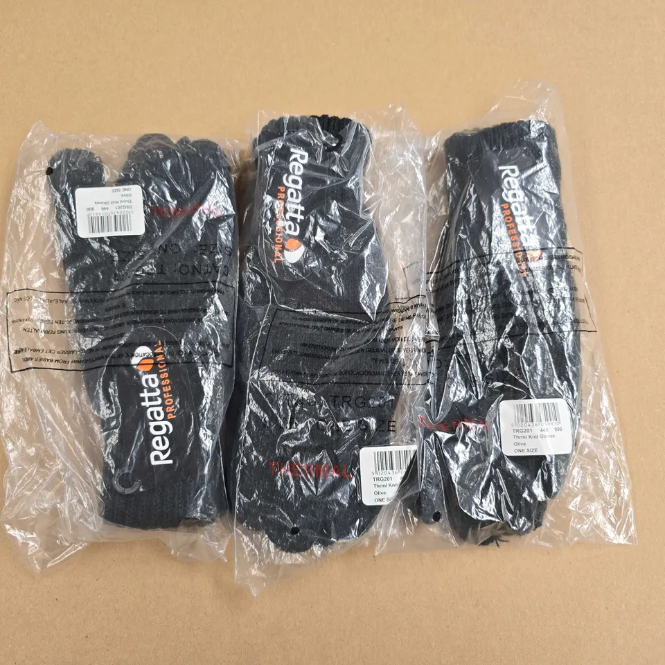 LOT OF 4 BRAND NEW REGATTA THERMAL KNIT GLOVES IN OLIVE - ONE SIZE