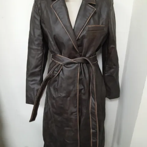 ZARA BROWN PU LONGLINE COAT - UK M