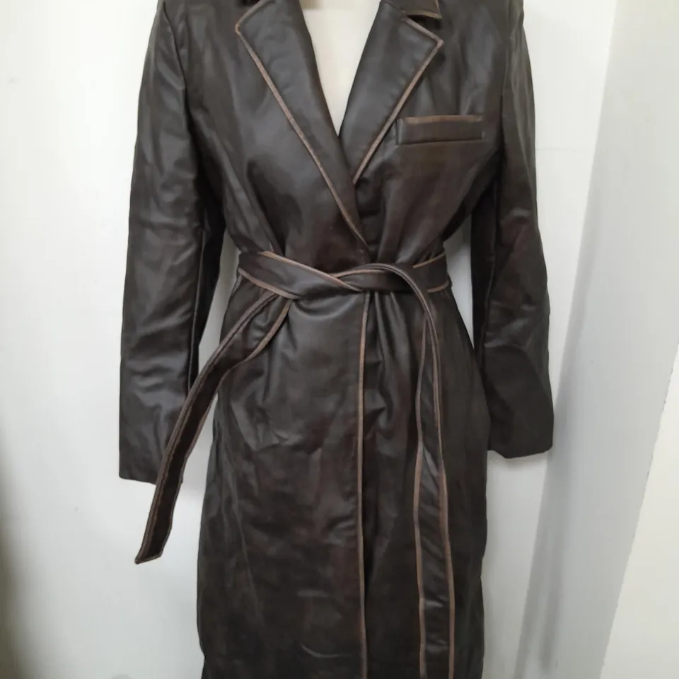 ZARA BROWN PU LONGLINE COAT - UK M