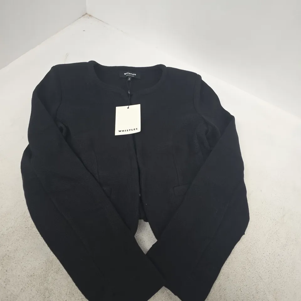 Whistles Collarless Jersey Jacket – Black, UK 6 (EU 34)