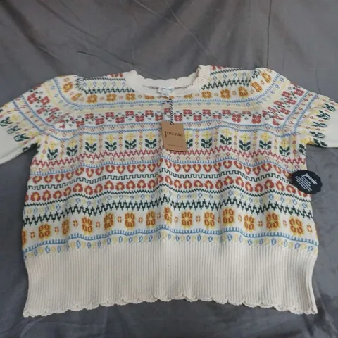 JOANIE CLAIRE FAIRISLE SHORT SLEEVE KNIT JUMPER IN WHITE SWAN MULTI SIZE XL