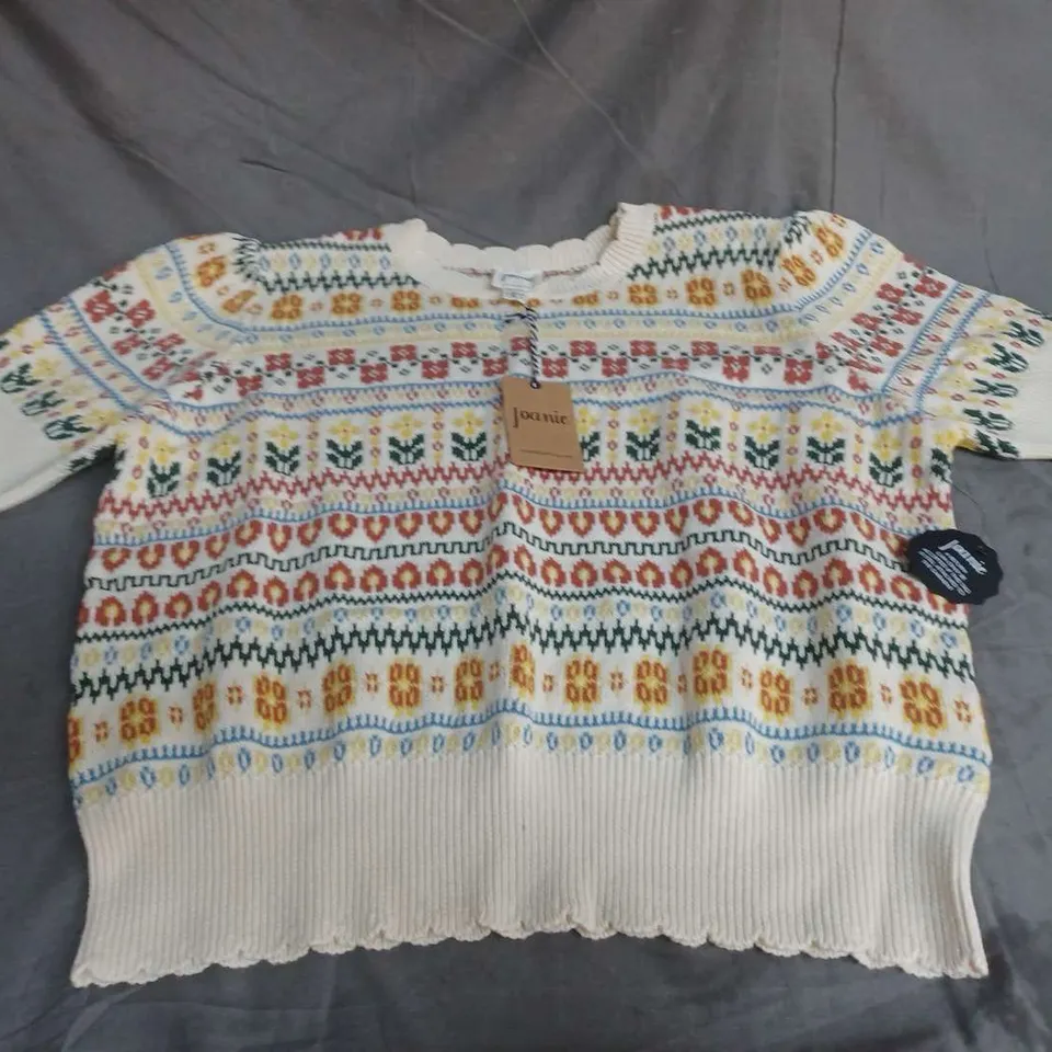 JOANIE CLAIRE FAIRISLE SHORT SLEEVE KNIT JUMPER IN WHITE SWAN MULTI SIZE XL