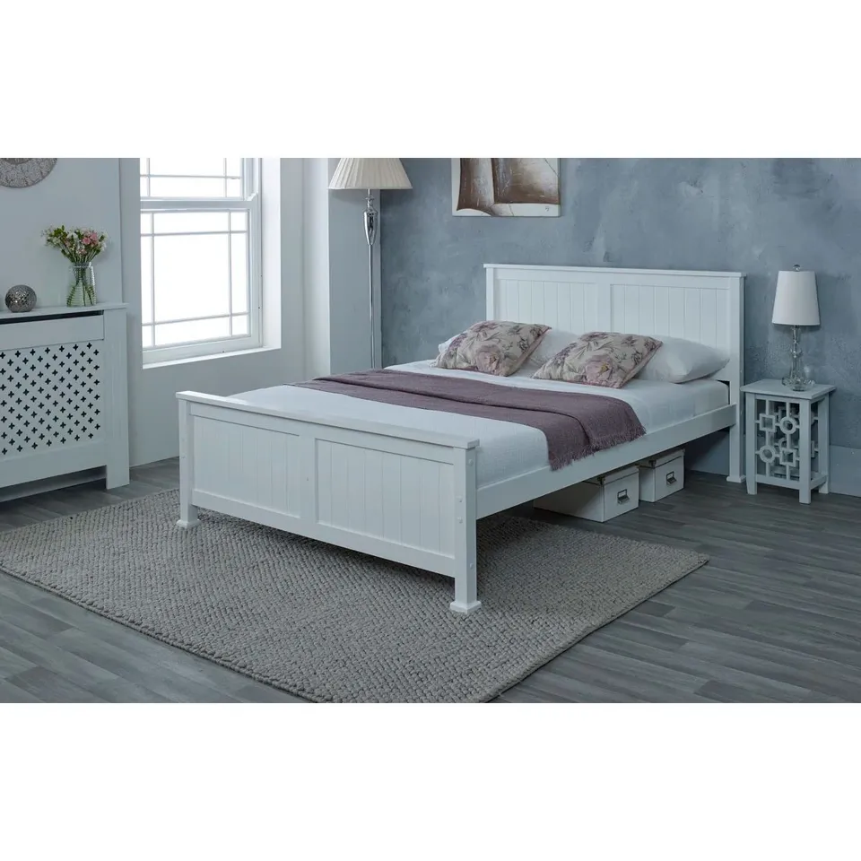BOXED MADRID WHITE WOODEN CAVEDON BED FRAME//DOUBLE - WHITE (2 BOXES)