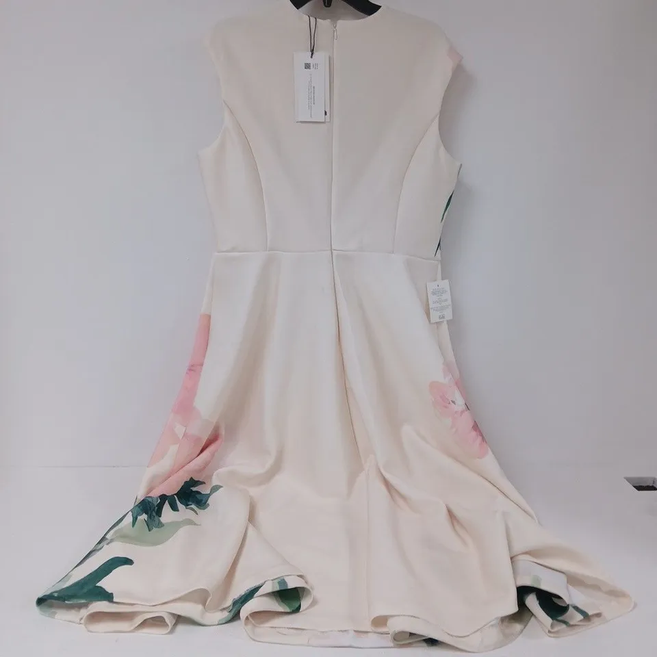 PHASE EIGHT FLORAL PRINT RAKHI SCUBA EVENING DRESS – CREAM WITH PINK FLOWERS - UK SIZE 16