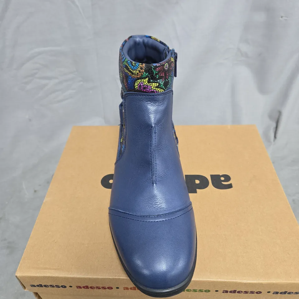 ADESSO BLUE/MULTI COLOUR ANKLE BOOT SIZE 40 BOXED