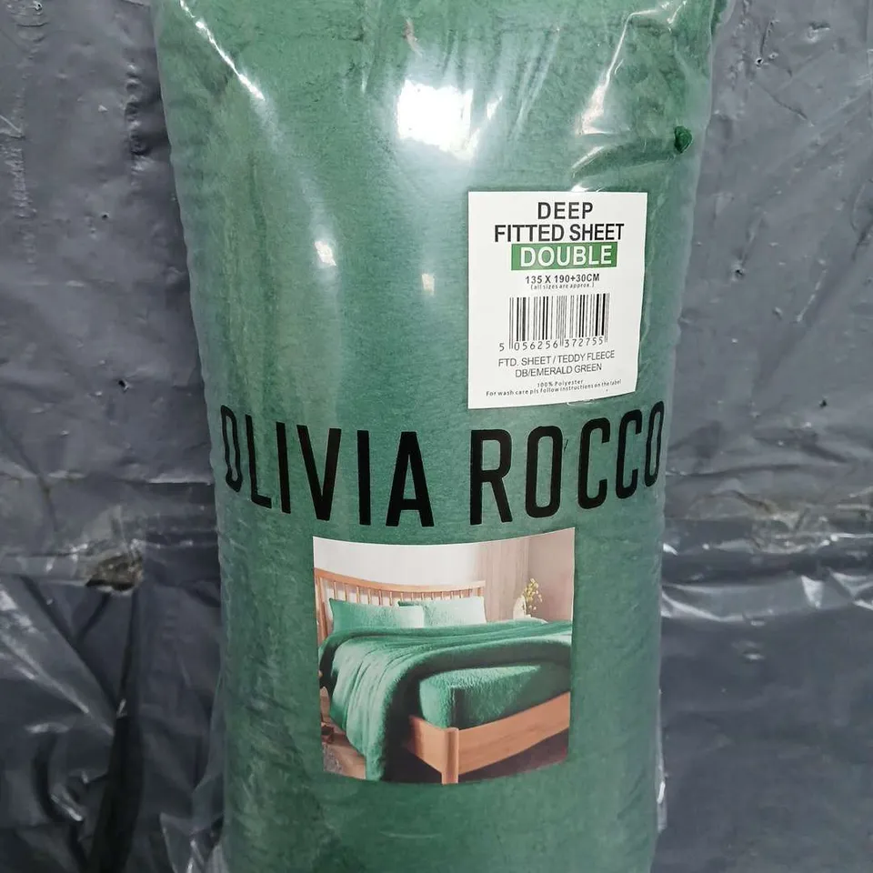 BAGGED OLIVIA ROCCO DEEP FITTED SHEET IN GREEN - DOUBLE