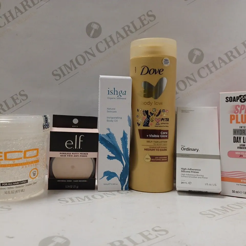 BOX OF APPROX 20 ASSORTED HEALTH AND BEAUTY ITEMS TO INCLUDE - SOAP GLORY SPEED PLUMP HYDRATING DAY LOTION - ISHGA BODY OIL - DOVE CARE VISABLE GLOW SELF TAN LOTION ECT