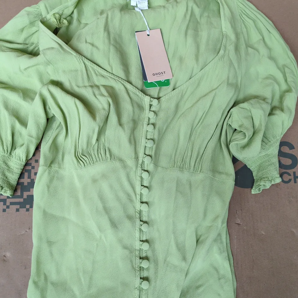 GHOST LONDON COCO DRESS IN LEAF GREEN SIZE LARGE