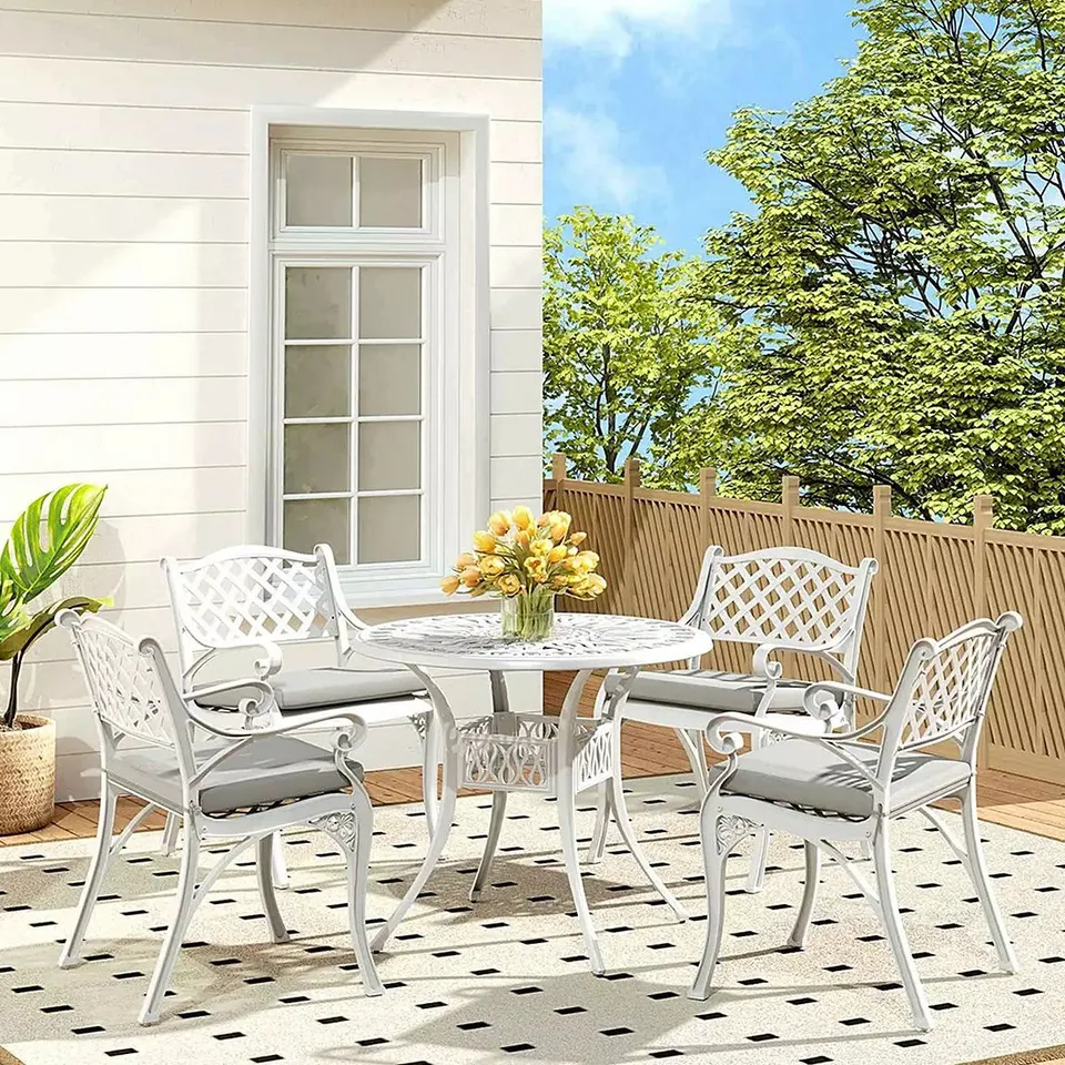 BOXED LIVING AND HOME SET OF 5 CAST ALUMINUM GARDEN BISTRO SET (3 BOXES) RRP £500