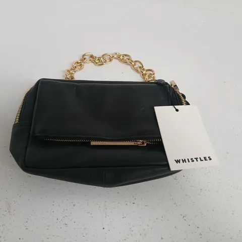 WHISTLES BIBI CROSSBODY BAG – BLACK LEATHER WITH GOLD CHAIN