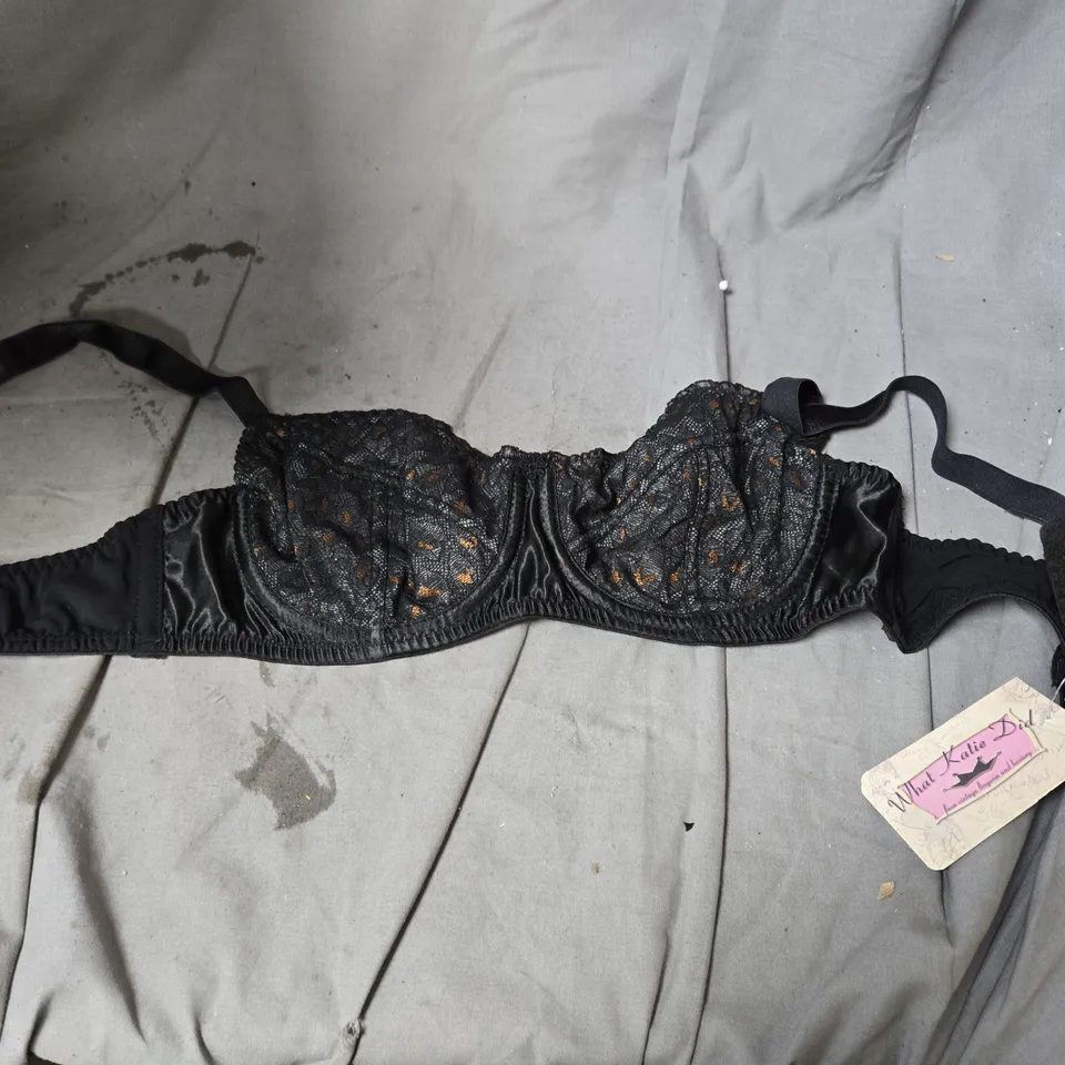 BOX OF APPROXIMATELY 25 ASSORTED CLOTHING ITEMS INCLUDING WHAT KATIE DID BRA , NYLON DREAMS SUSPENDER BELT , DAVID MULTI COLOURED SWIMSUIT AND NAOMI AND NICOLE HIPSTER