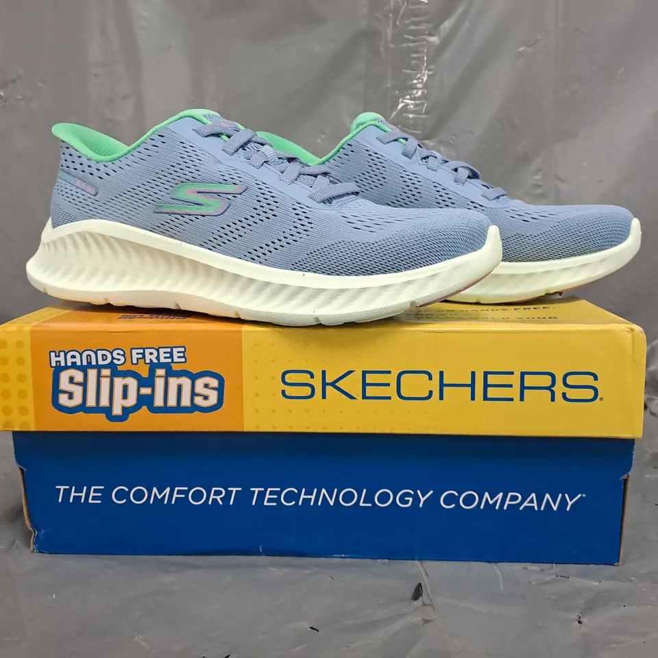 SKECHERS GO WALK SLIP-IN TRAINERS IN POWDER BLUE/MINT GREEN SIZE 4