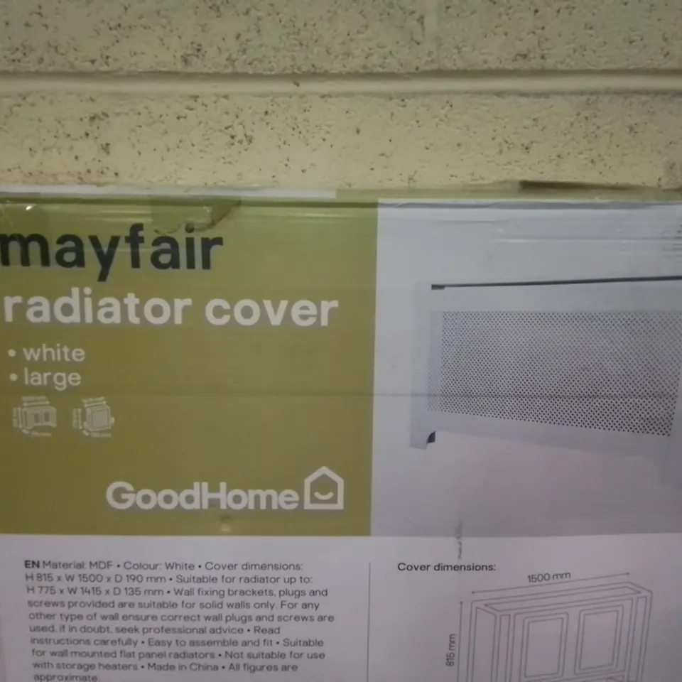 BOXED GOODHOME MAYFAIR RADIATOR COVER IN WHITE // SIZE: W 1500MM, H 815MM X D 190MM (1 BOX)