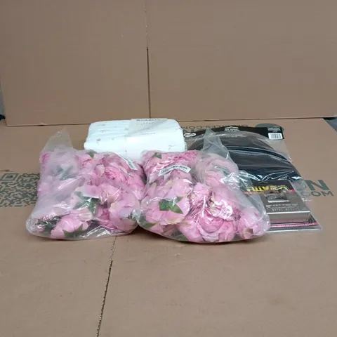 BOX OF APPROXIMATELY 20 ASSORTED ITEMS TO INCLUDE ARTIFICIAL DECORATIVE FLOWERS, STEEL LOCK, MUD MUMMY INSULATED JACKET, CUDDLE CO 2 PACK CHANGING PAD ETC 