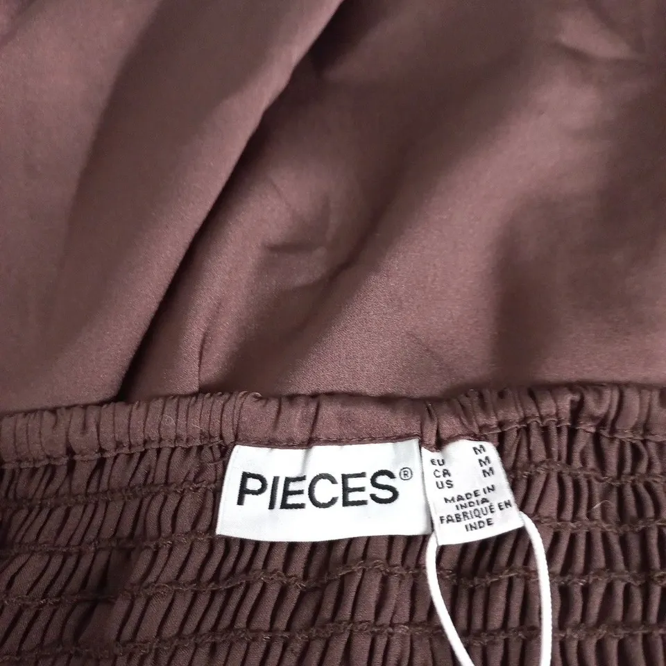 PIECES BANDEAU MAXI SATIN DRESS – COFFEE BROWN, SIZE M