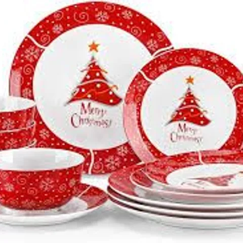 BOXED VEWEET CHRISTMAS PLATES AND BOWLS SET FOR 4, 12 PCS PORCELAIN DINNERWARE SETS FOR FESTIVE HOLIDAY MEALS AND FAMILY GATHERINGS (1 BOX)