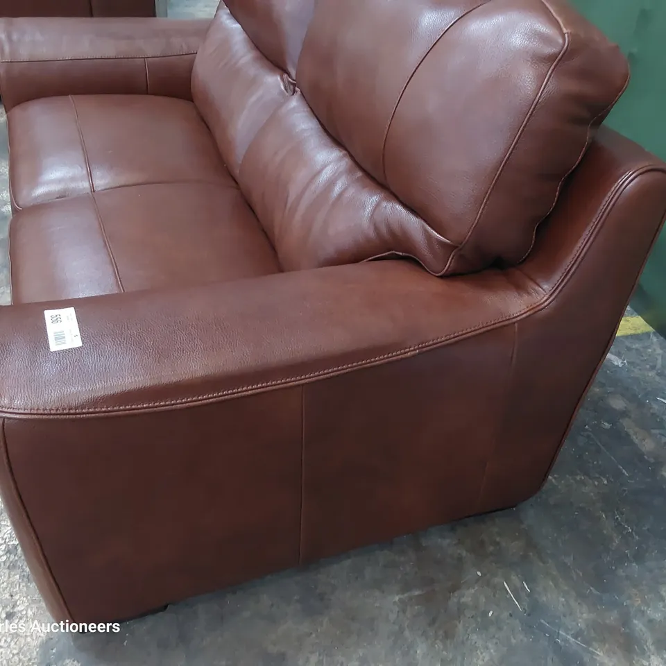 QUALITY ITALIAN DESIGNER PRATO TWO SEATER SOFA CHESTNUT LEATHER