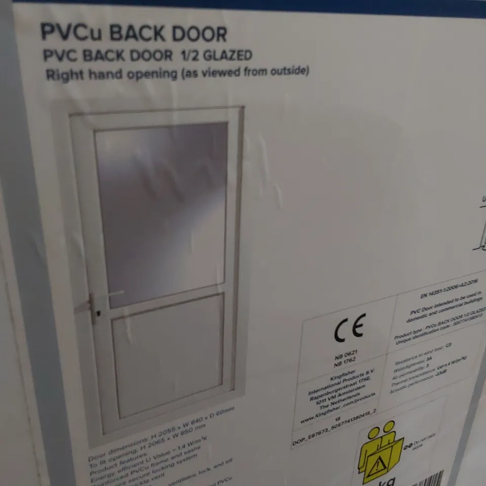 PVCU WHITE HALF GLAZED BACK DOOR & FRAME RIGHT HAND OPENING 2055 × 840mm