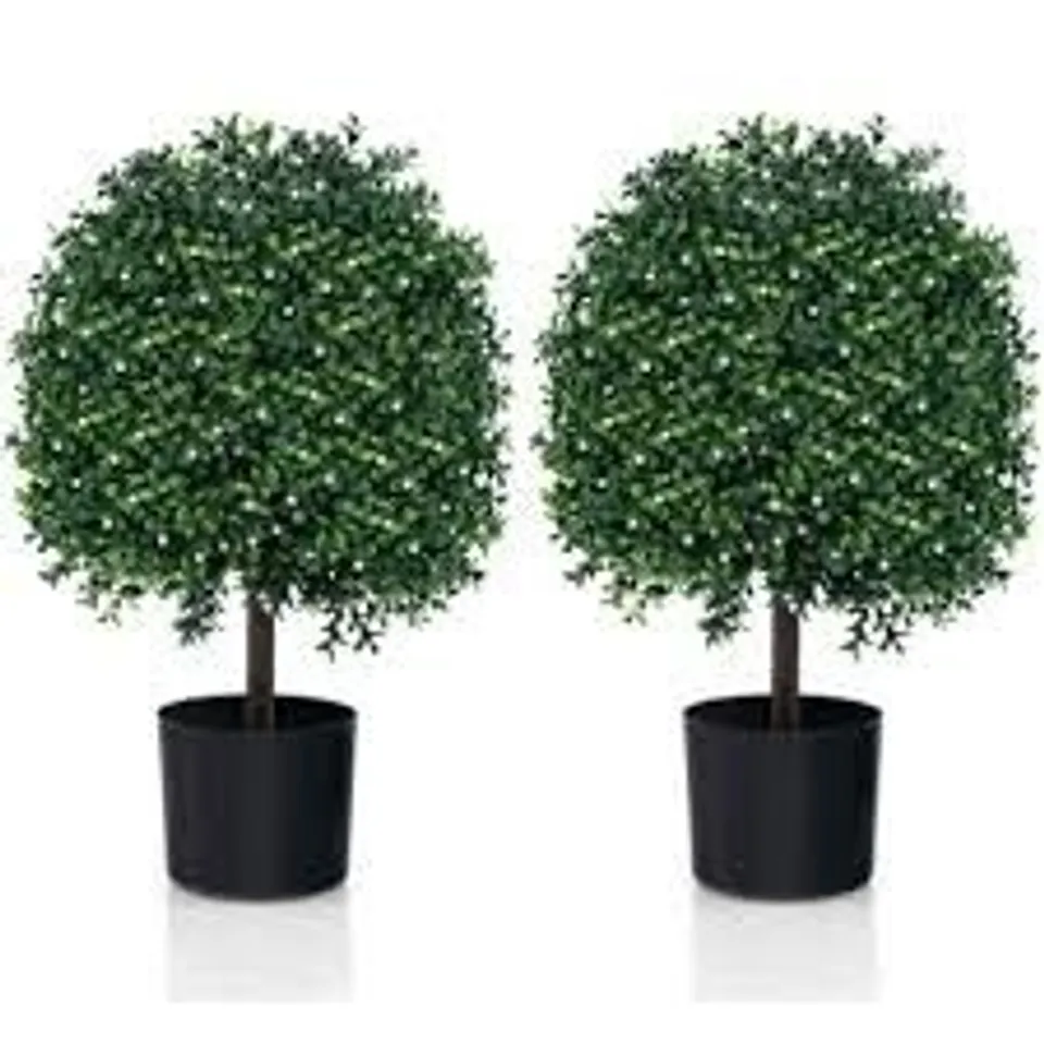 BOXED 2 PIECE ARTIFICIAL BOXWOOD TOPIARY BALL TREE WITH UV RATED LEAVES