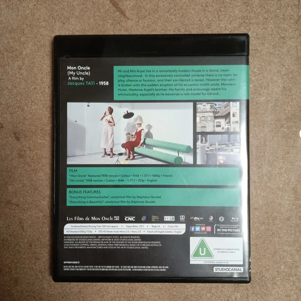 JACQUES TATI "MON ONCLE" BLU-RAY DISC FILM