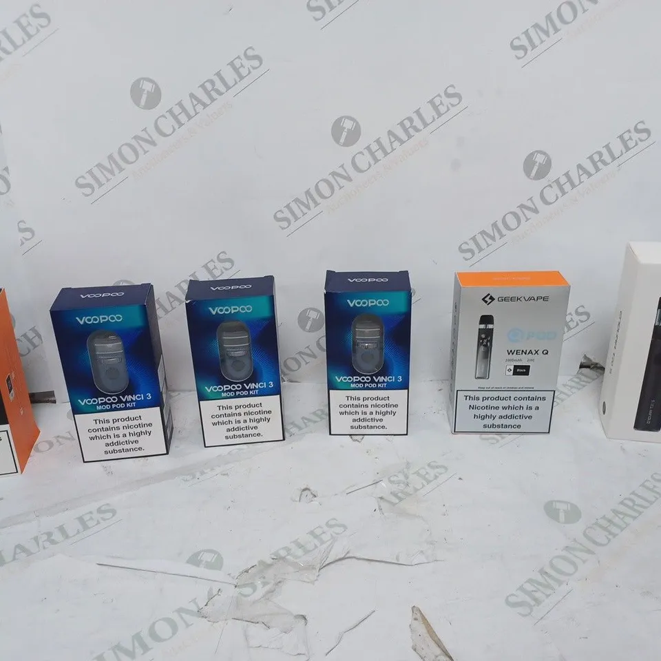 LOT OF APPROXIMATELY 10 BOXED E-CIGARETTES TO INCLUDE ASPIRE FLEXUS STIK, VAPORESSO GTX ONE, AND VOOPOO VINCI 3 ETC. 