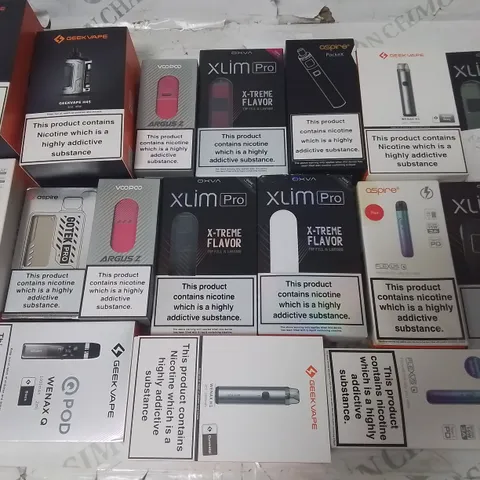 LOT OF ASSORTED E-CIGS AND PARTS TO INCLUDE VAPORESSO, GEEKVAPE AND ASPIRE