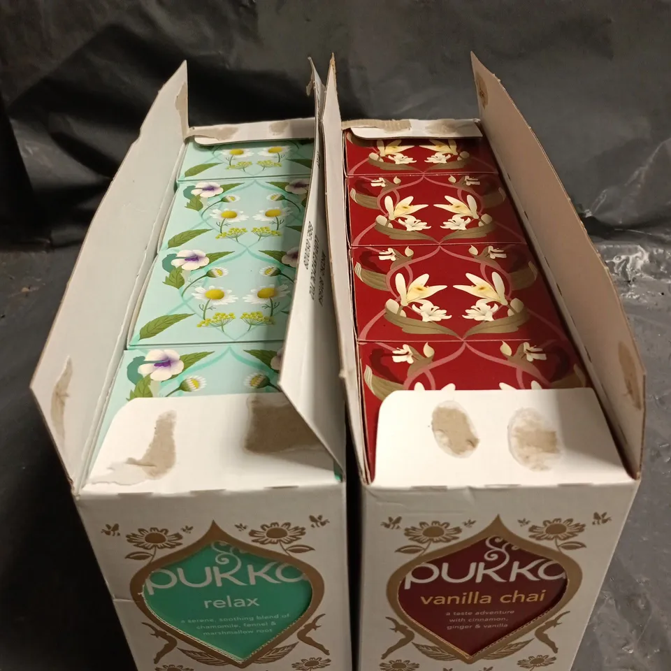 LOT OF 8 20-BAG PACKS OF PUKKA TEA - VANILLA CHAI AND RELAX