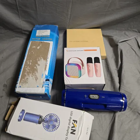 APPROXIMATELY 5 ASSORTED ELECTRICAL PRODUCTS TO INCLUDE WIRELESS SPEAKER, EXTERNAL DRIVE, PORTABLE FAN ETC