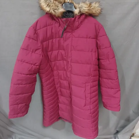 TOG24 WOMEN'S PADDED JACKET – PINK WITH FUR-TRIMMED HOOD, UK SIZE 20