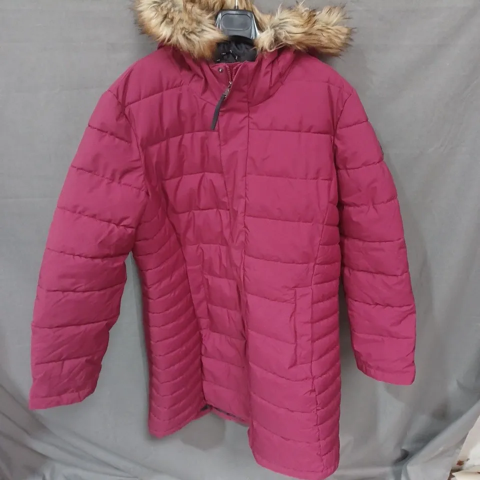 TOG24 WOMEN'S PADDED JACKET – PINK WITH FUR-TRIMMED HOOD, UK SIZE 20