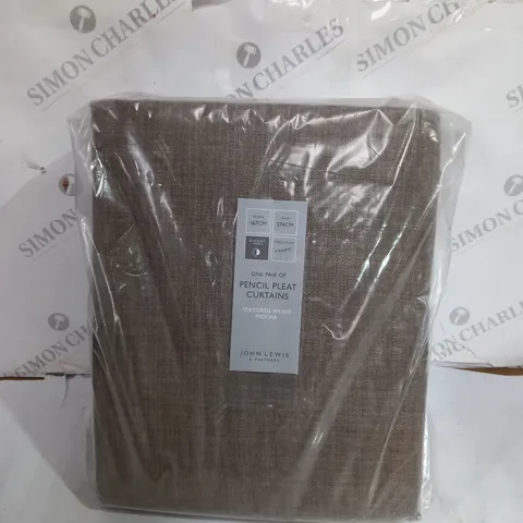 JOHN LEWIS PENCIL PLEAT CURTAINS TEXTURED WEAVE MOCHA - 167CM X 274CM