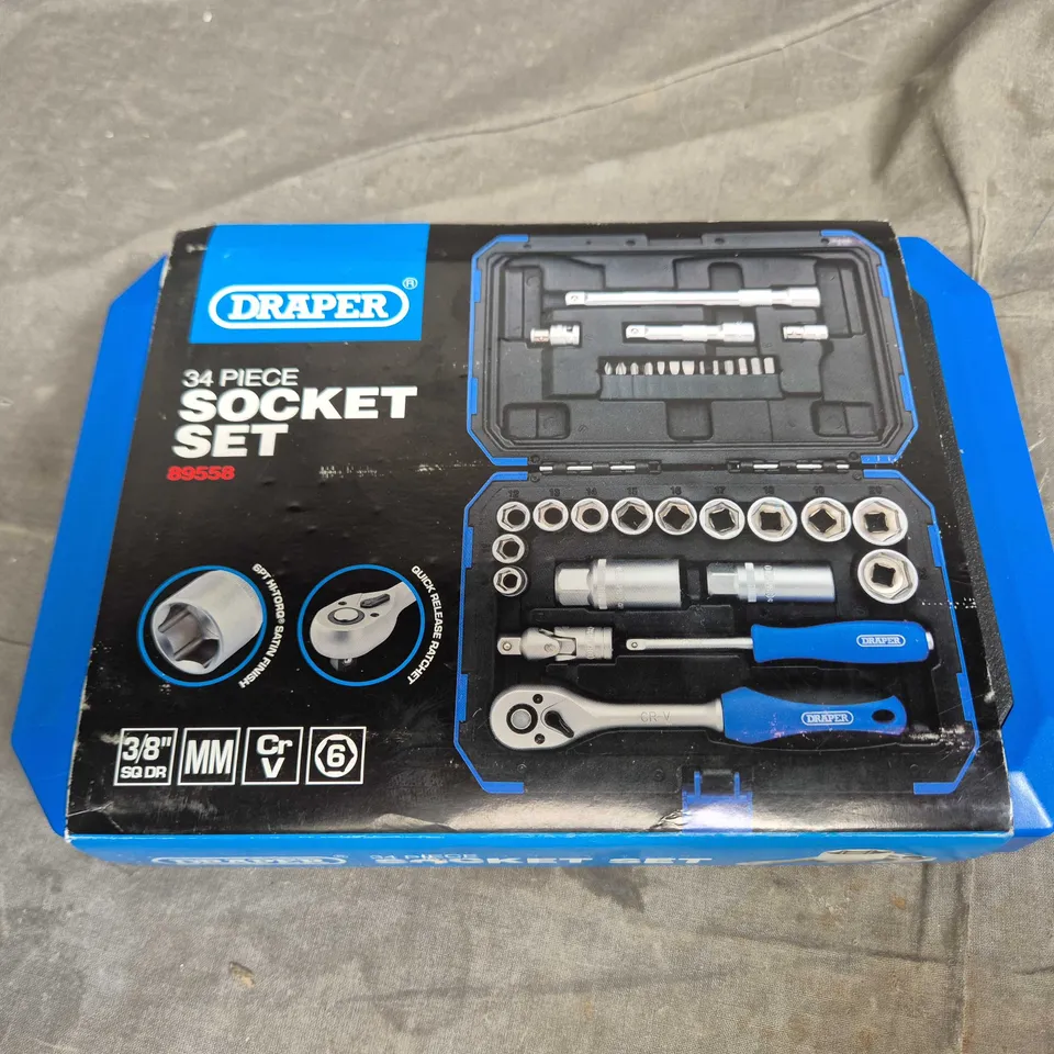 DRAPER 34 PIECE SOCKET SET – 3/8IN DRIVE 