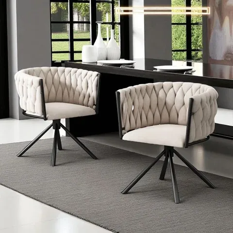 BOXED AUTHNEIL VELVET METAL ARMCHAIR - BEIGE (1 BOX)