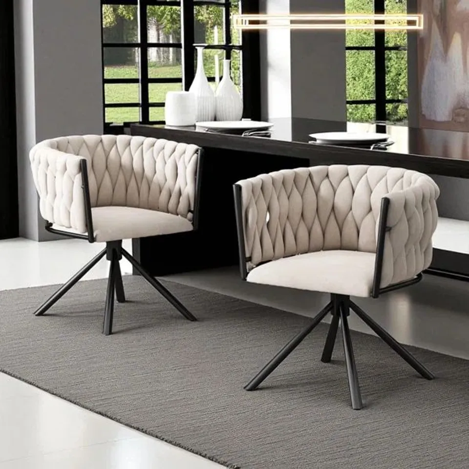 BOXED AUTHNEIL VELVET METAL ARMCHAIR - BEIGE (1 BOX)