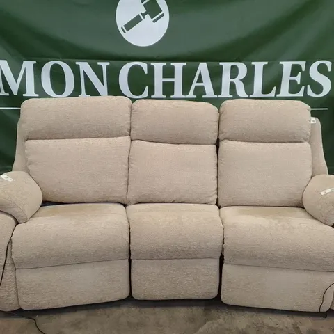QUALITY DESIGNER G-PLAN KINGSBURY 3 SEATER (CURVED) ELECTRIC RECLINER DBL SOFA - BOUCLE JUTE FABRIC 