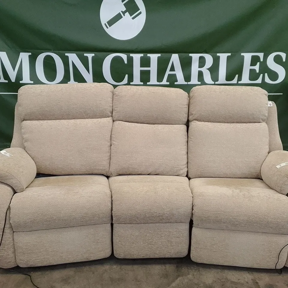 QUALITY DESIGNER G-PLAN KINGSBURY 3 SEATER (CURVED) ELECTRIC RECLINER DBL SOFA - BOUCLE JUTE FABRIC 