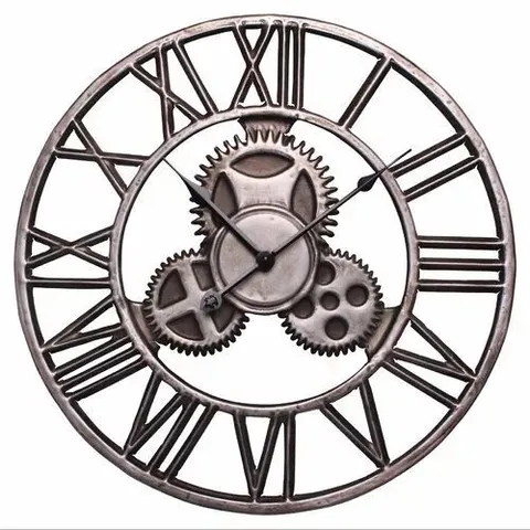 BOXED SPLENDID INDUSTRIAL  RETRO ANALOGUE WALL CLOCK 45CM, SILVER