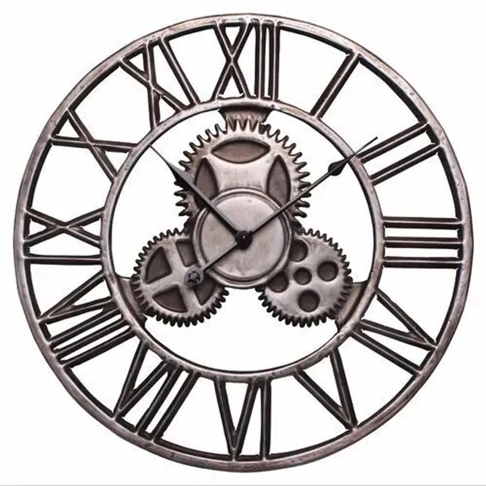 BOXED SPLENDID INDUSTRIAL  RETRO ANALOGUE WALL CLOCK 45CM, SILVER