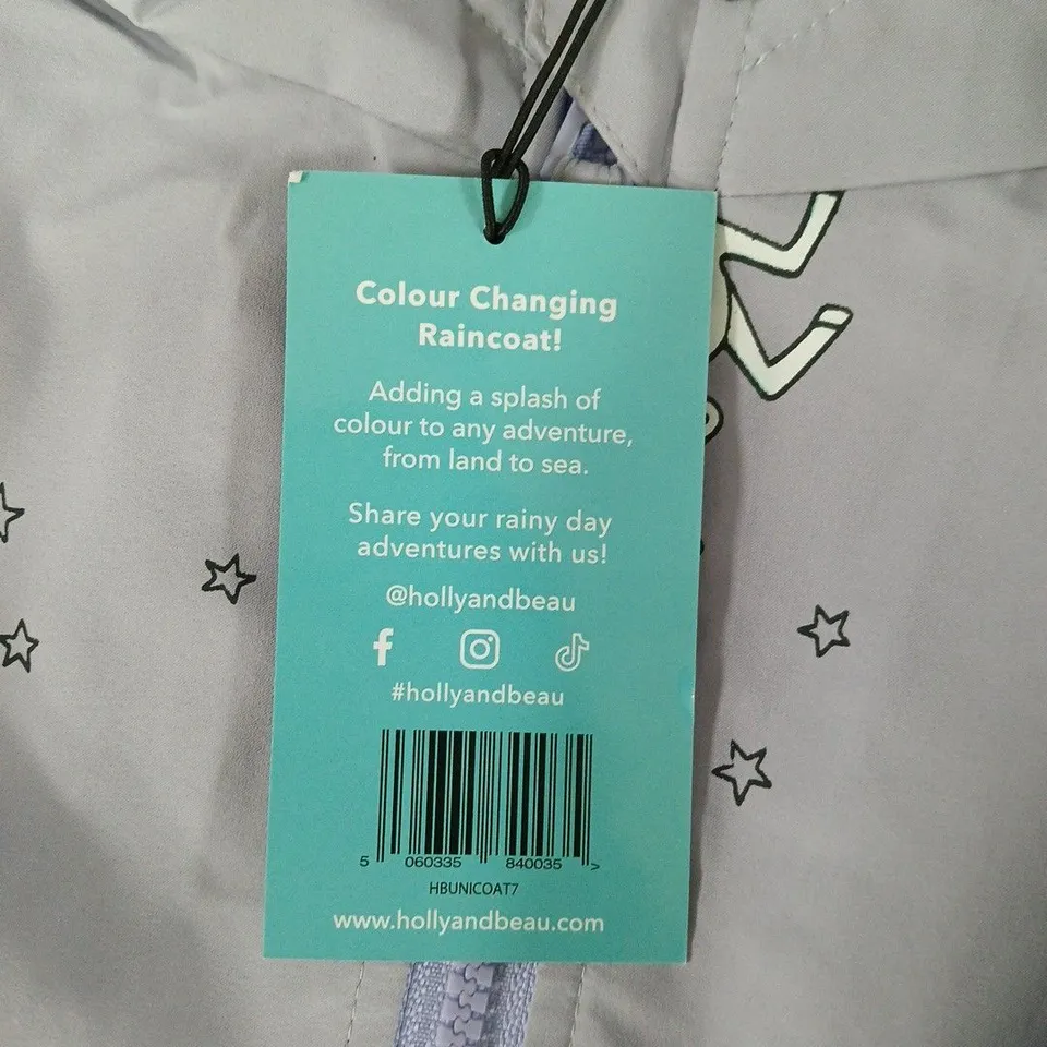 HOLLY & BEAU COLOUR CHANGING  UNICORN RAINCOAT – AGE 7-8