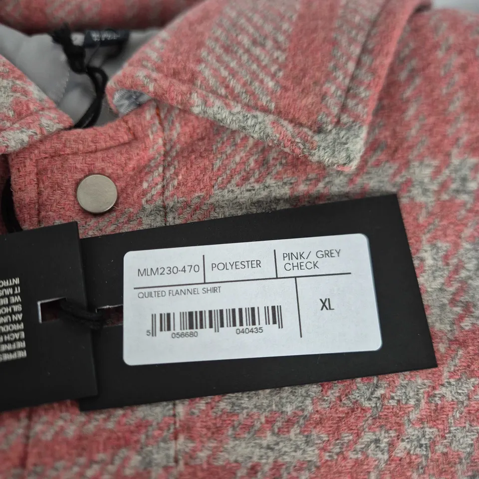 REPRESENT QUILTED FLANNEL SHIRT – PINK/GREY CHECK – XL (POLYESTER)