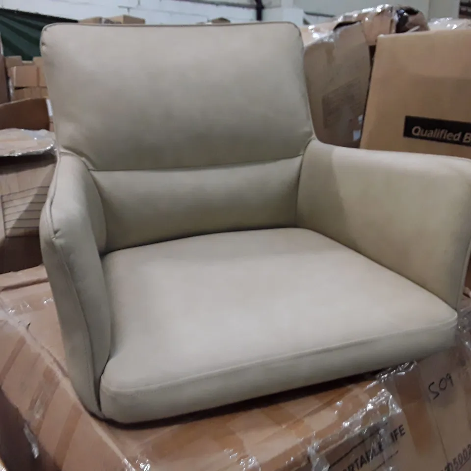 BOXED SET OF 2 UPHOLSTERED LEATHER DINNING CHAIRS- CREAM (1 BOX)