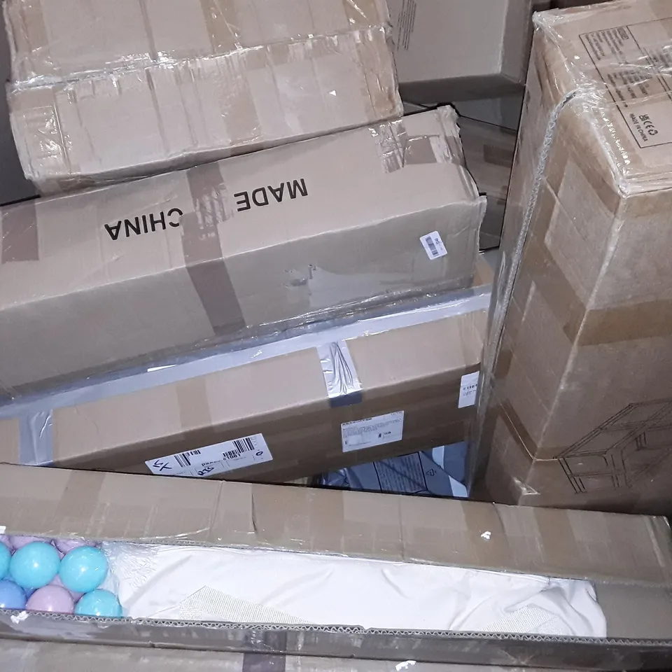 PALLET OF ASSORTED HOUSEHOLD ITEMS TO INCLUDE MULTIFUNCTIONAL FOOD PROCESSOR, FOLDABLE WARDROBE AND PLAYPENS