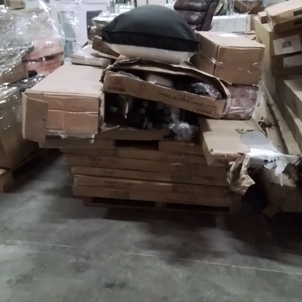 PALLET OF INCOMPLETE FURNITURE SETS AND ASSORTED HOUSEHOLD PRODUCTS AND PRODUCTS TO INCLUDE:TROLLEY,INDUCTION HOB,ACRYLIC SNOWMAN 