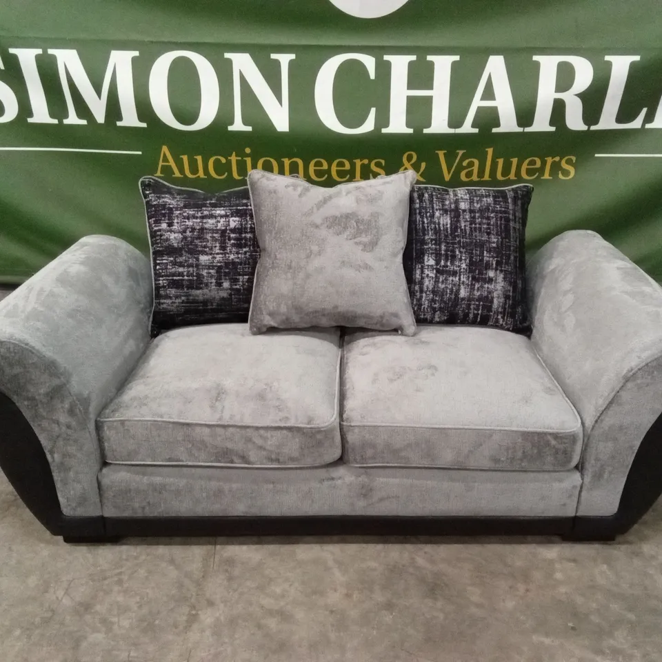 LANA FABRIC/FAUX LEATHER 2 SEATER SCATTERBACK SOFA - GREY RRP £579