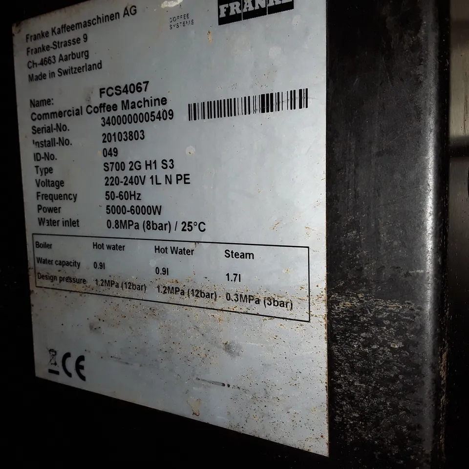 FRANKE FCS4067 BEAN TO CUP COFFEE MACHINE 