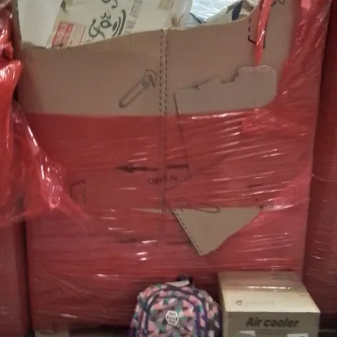 PALLET OF ASSORTED HOUSEHOLD GOODS AND PRODUCTS TO INCLUDE;AIR COOLER,KIDS BACKPACK,PAN