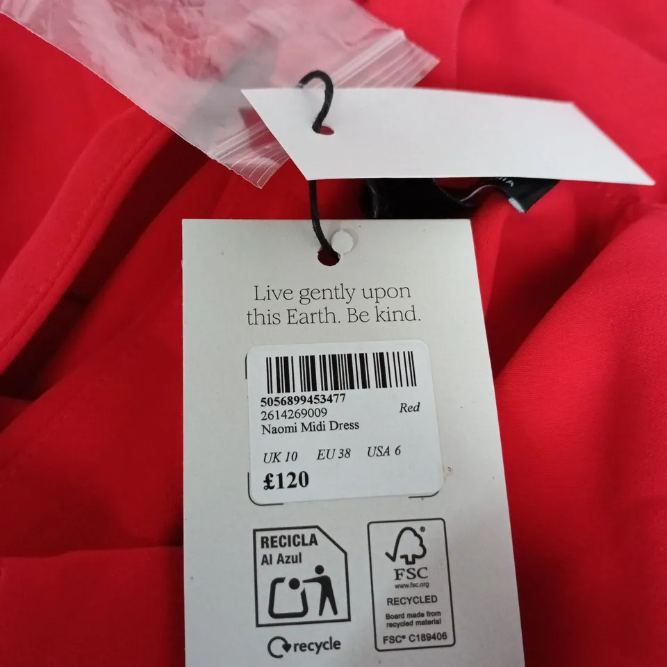 NOBODY'S CHILD NAOMI MIDI DRESS, RED – UK 10 (EU 38, USA 6)